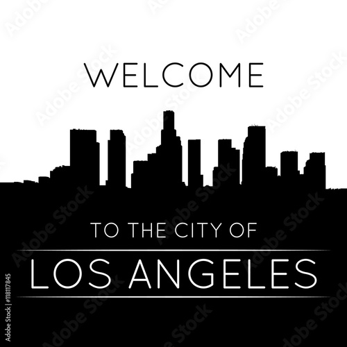 The city of Los Angeles. Black and white silhouette and lettering.