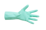 green rubber gloves on white background 