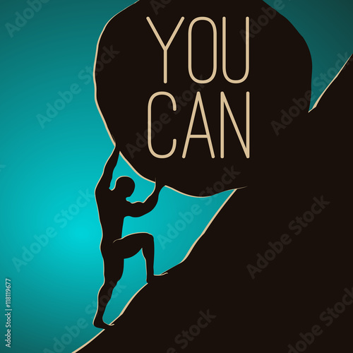 A man pushing huge rock. Motivating vector EPS10 illustration