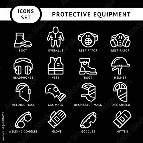 Set line icons of protecting equipment
