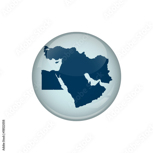 Map of Middle East. A round button with a glare. Round Map emblem.