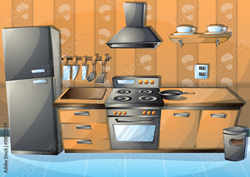 cartoon vector illustration interior kitchen with separated layers