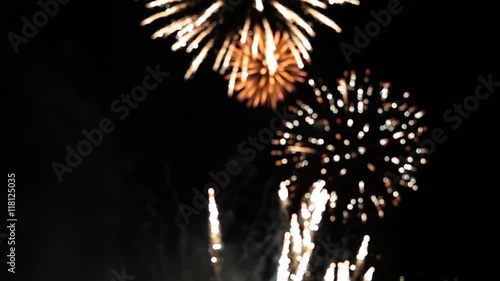 Close up of defocused bokeh colorful firework pyrotechnic show