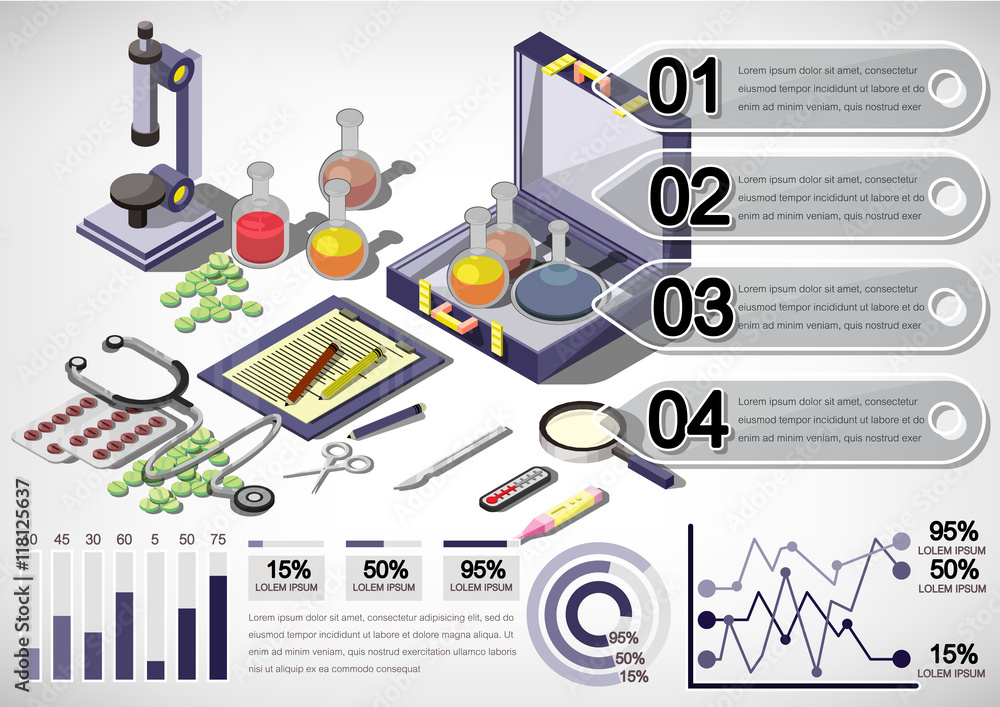 Fototapeta premium illustration of infographic medical concept in isometric graphic