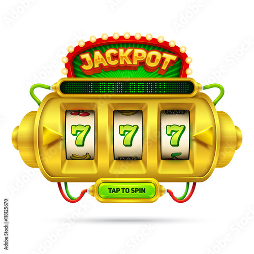 Gold slot machine illustration, isolated on white background.