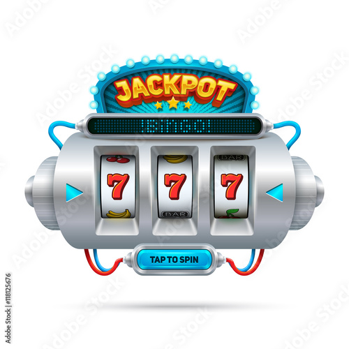 Futuristic slot machine illustration, isolated on white background.