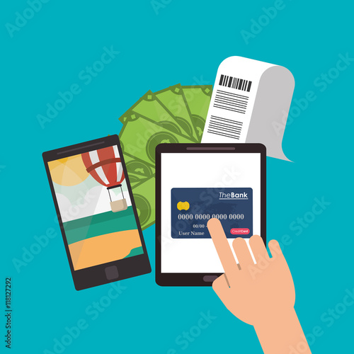 beach smartphone bills credit card tablet icon. Vacation and Payment online design, vector illustration