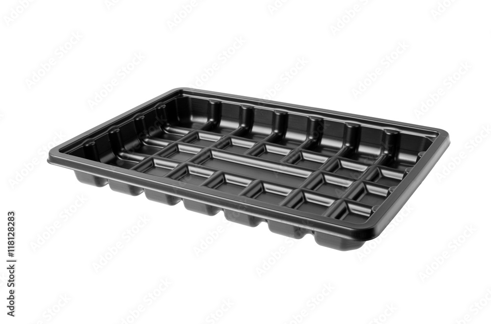 Black Plastic Food Tray Isolated White Background Clipping Paths Black Plastic Food Tray Isolated White Background Clipping Paths