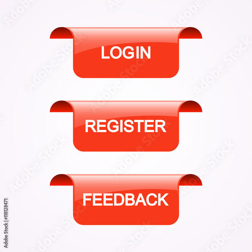 Register, login and feedback badges, vector illustration