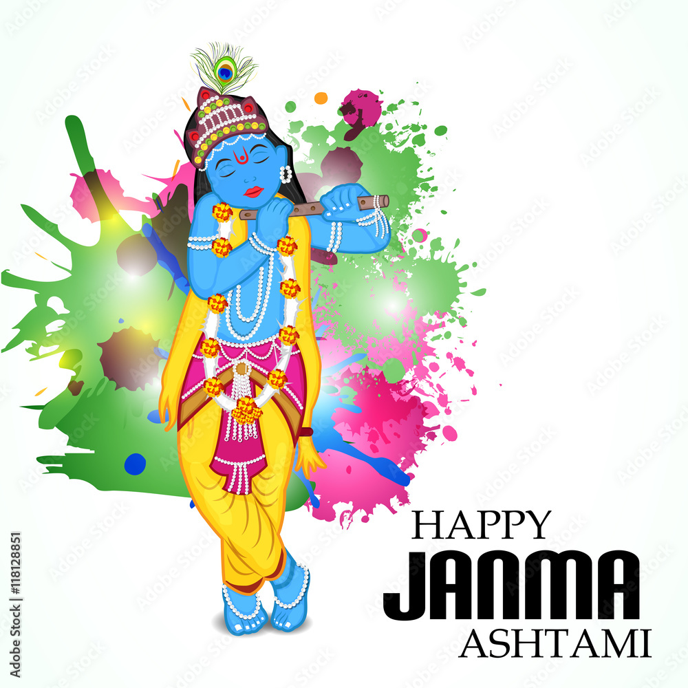 Naklejka premium Happy Krishna Janmashtami.