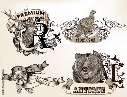 Set of vector logotypes with hand drawn wild animals