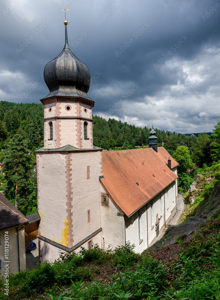 View on the baroque pilgrimag church Maria in der Tanne in summer, Triberg, Germany