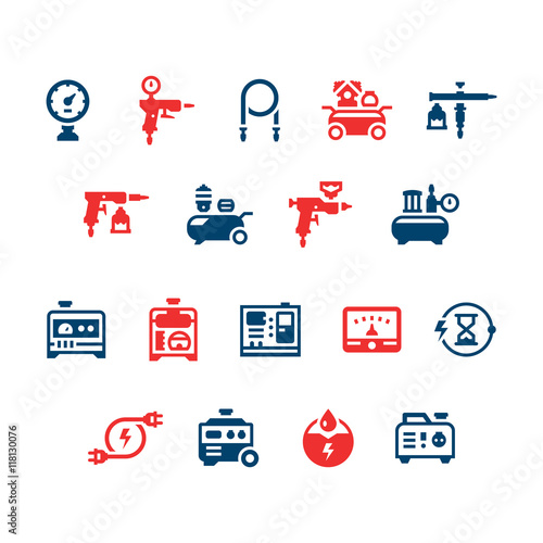 Set icons of electric generator and air compressor