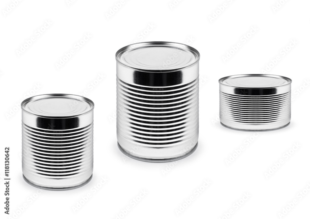 metal cans of different roominess isolated on white background metal cans of different roominess isolated on white background