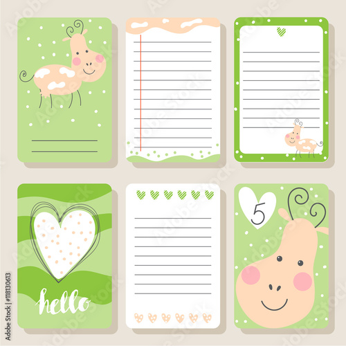 Set of cards with happy cow .