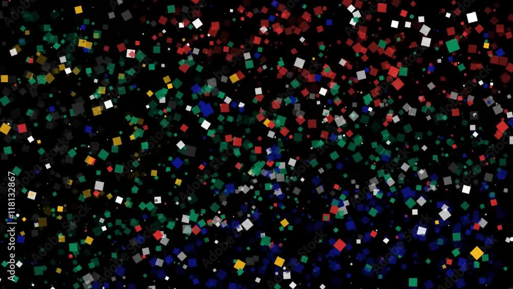 spirited celebratory fireworks from flat confetti particles with main national colors revealing the flag of South Africa spirited celebratory fireworks from flat confetti particles with main national colors revealing the flag of South Africa