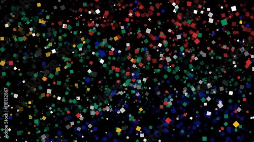 spirited celebratory fireworks from flat confetti particles with main national colors revealing the flag of South Africa
