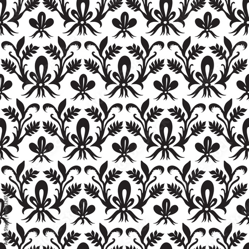 Vector seamless pattern - romantic black and white florals.