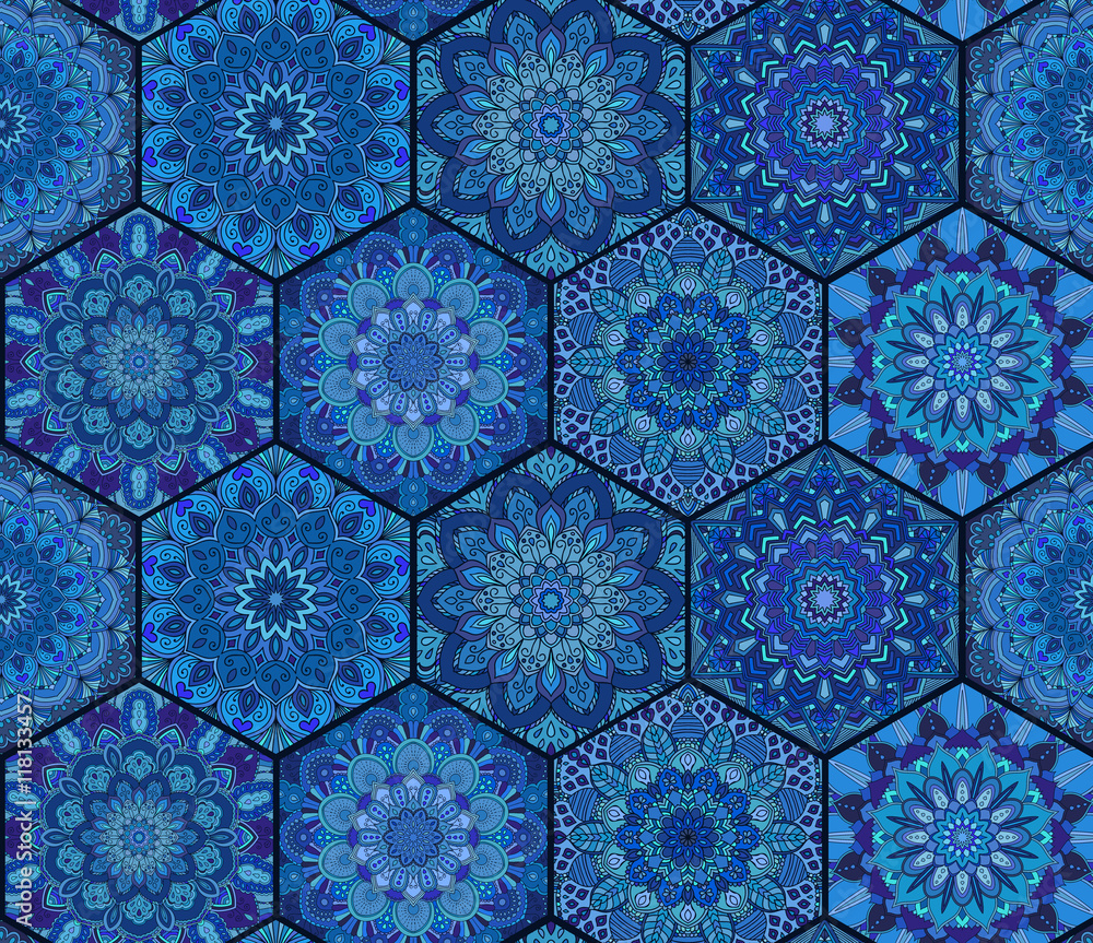 Tiles Blue Hexagon Mandala
