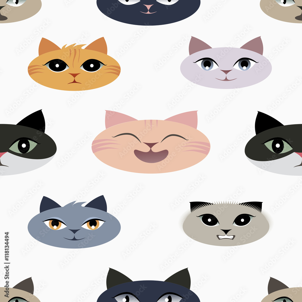 Funny cat expresions. Pattern seamless. 