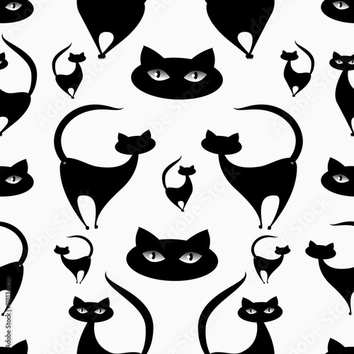 Fototapeta Naklejka Na Ścianę i Meble -  Funny cat expresions. Pattern seamless. 