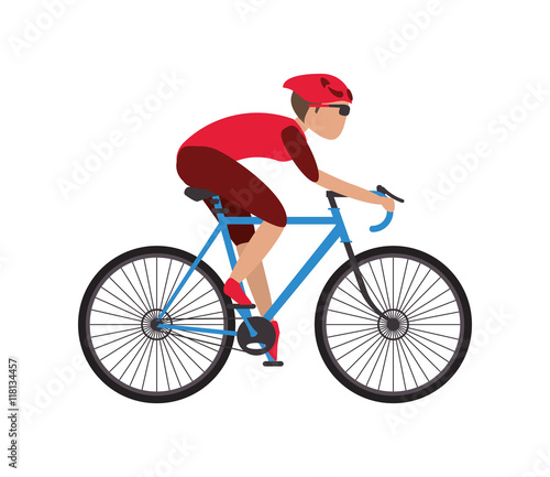 flat design person riding bike with helmet icon vector illustration