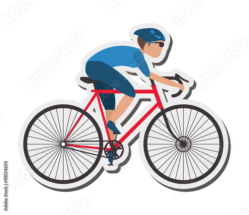 flat design person riding bike with helmet icon vector illustration © Jemastock