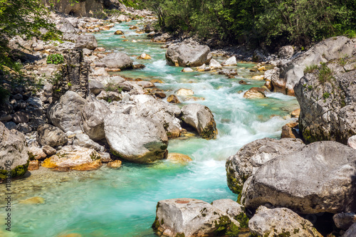 Beautiful turquoise river in the Triglav National Park in Slovenia
