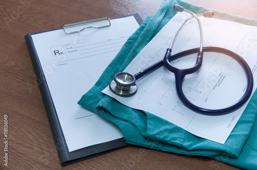 waveform from an EKG test and medical equipments