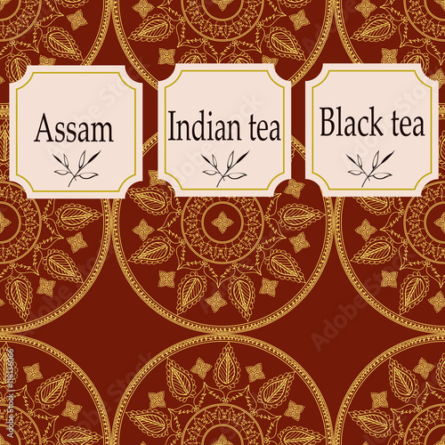 Vector set of design elements and icons in trendy linear style for tea package - assam, indian and black tea