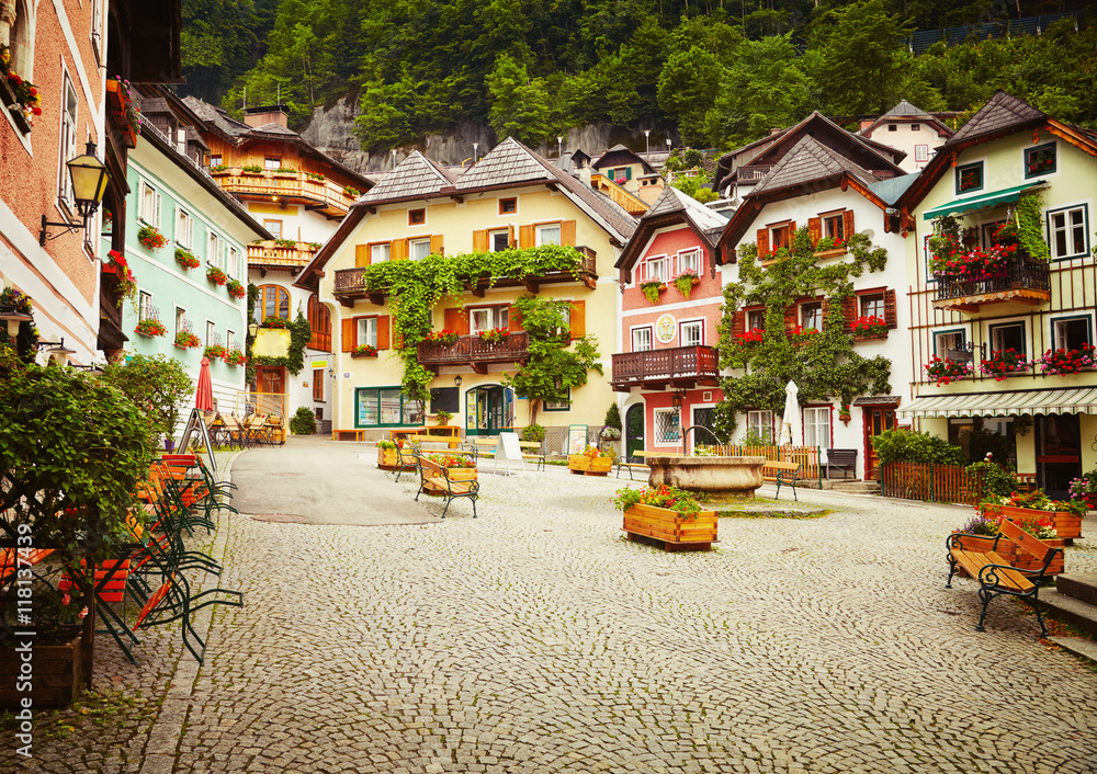 Obraz premium Town square in Hallstatt