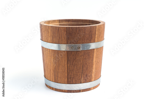 Antique wood bucket on white background