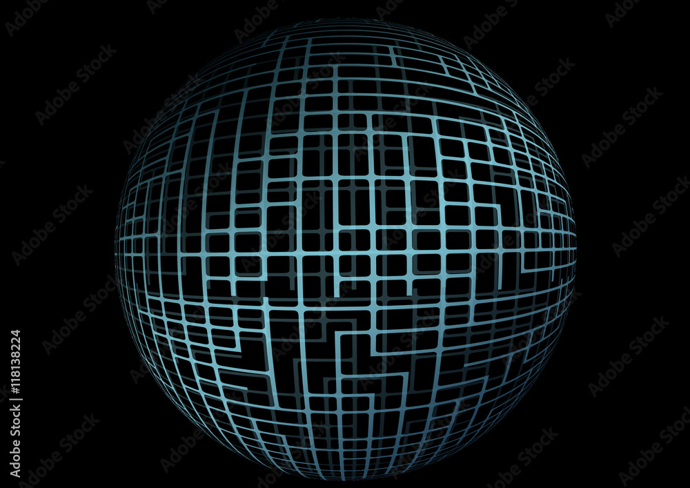 Abstract globe sphere from blue lines on black background Abstract globe sphere from blue lines on black background