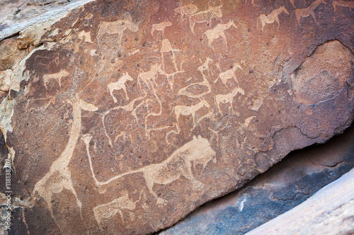 Rock art engravings, Twyfelfontein World Heritage Site, Uibasen Conservancy, Damaraland, Namibia photo