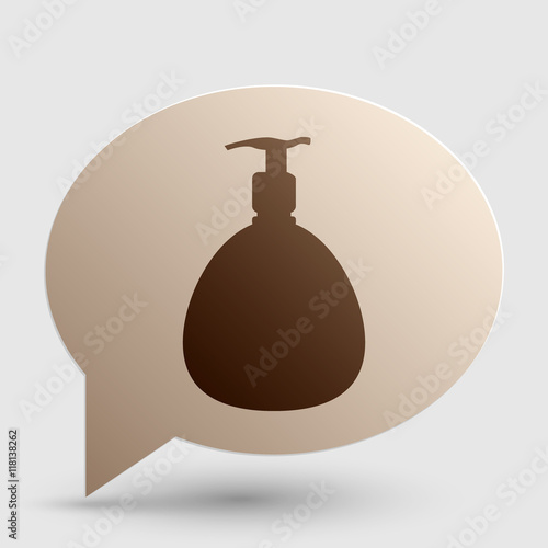 Gel, Foam Or Liquid Soap. Dispenser Pump Plastic Bottle silhouette. Brown gradient icon on bubble with shadow.