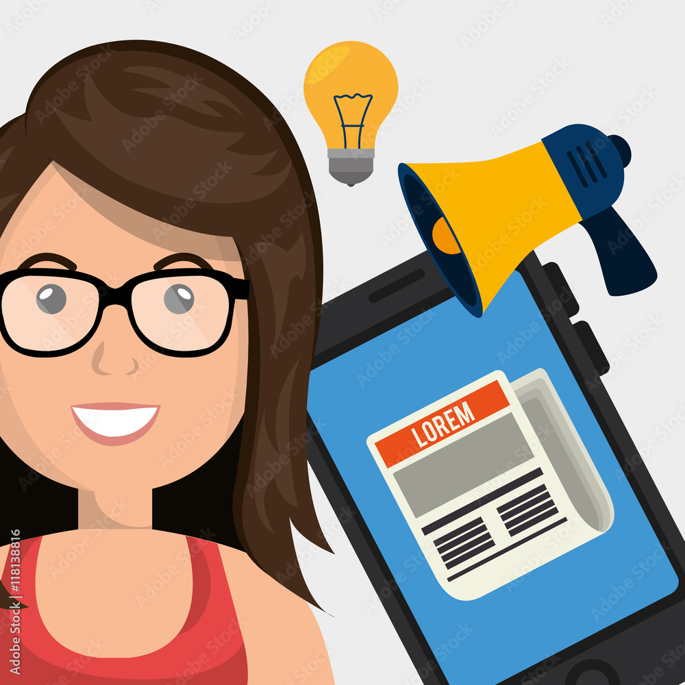 woman cellphone speaker news vector illustration graphic