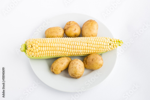 Corn and potato on a plate