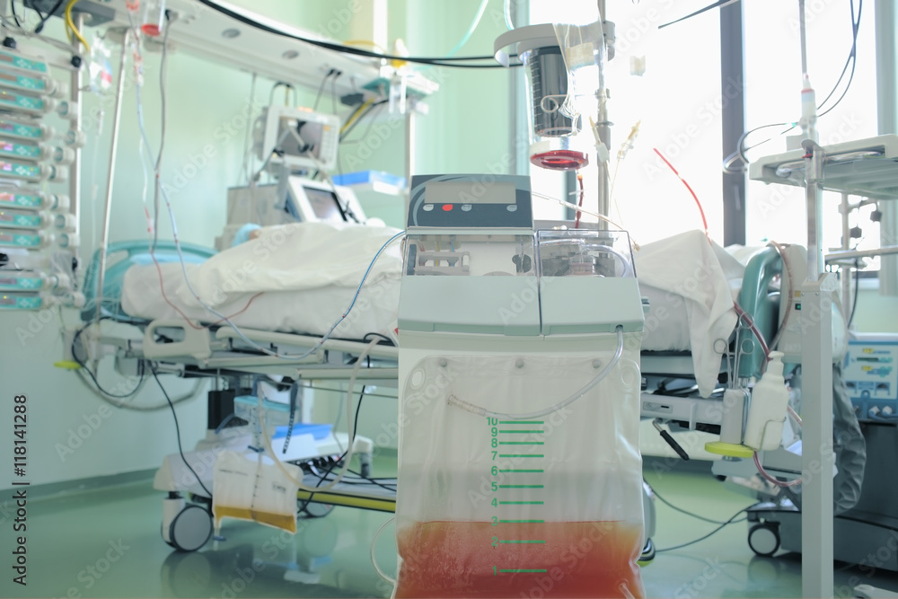 Medical hardware in hospital ward