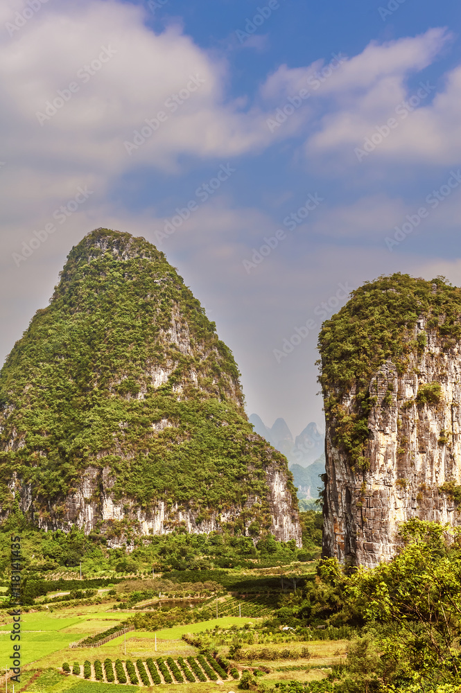 View at Karst mountains near Guilin in China. View at Karst mountains near Guilin in China.