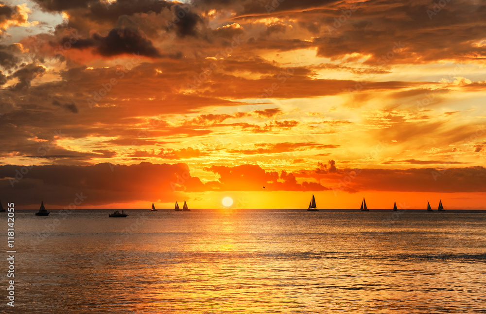 Sunset on Hawaii Island of Oahu