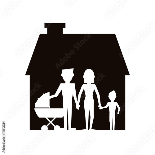 flat design family and house pictogram icon vector illustration