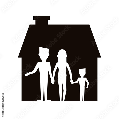 flat design family and house pictogram icon vector illustration