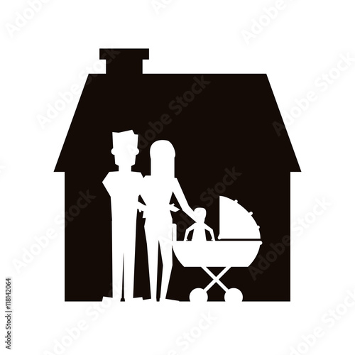 flat design family and house pictogram icon vector illustration