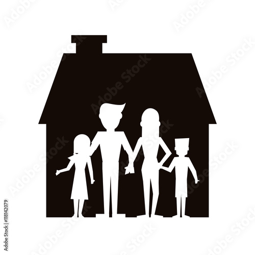 flat design family and house pictogram icon vector illustration