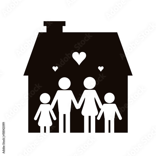 flat design family and house pictogram icon vector illustration