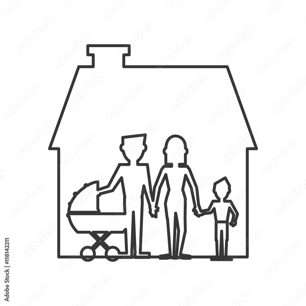 flat design family and house pictogram icon vector illustration flat design family and house pictogram icon vector illustration