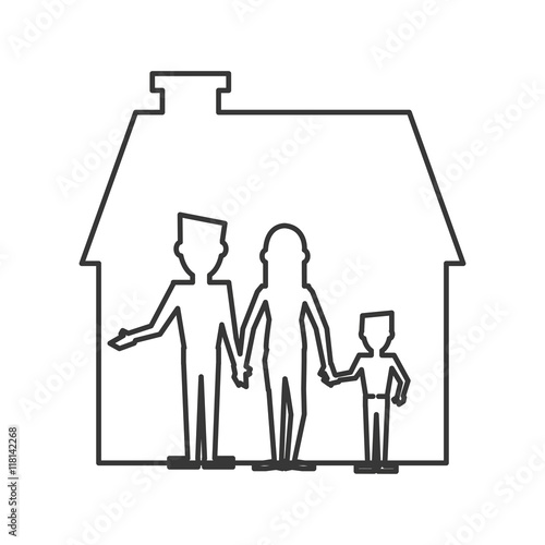 flat design family and house pictogram icon vector illustration