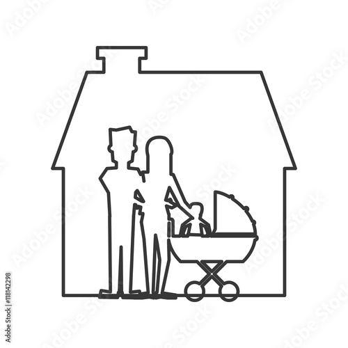 flat design family and house pictogram icon vector illustration