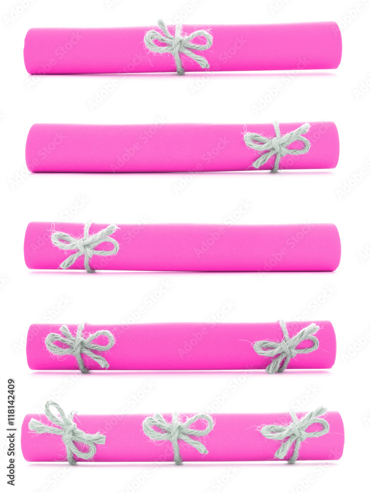 Pink paper scrolls tied with natural cords and knots collection Pink paper scrolls tied with natural cords and knots collection