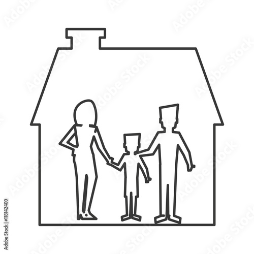 flat design family and house pictogram icon vector illustration